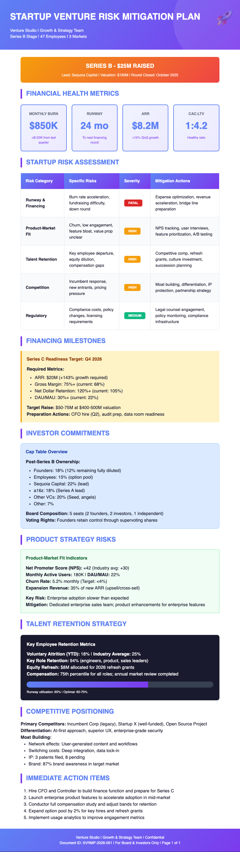 Startup venture risk mitigation plan